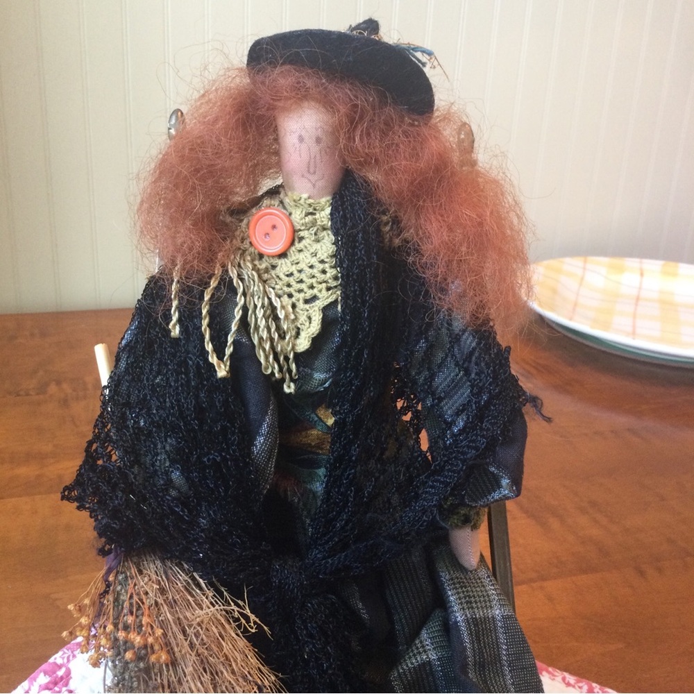 Witch Handcrafted clothes hair and broom Sharon Andrew inspired 21” Tall